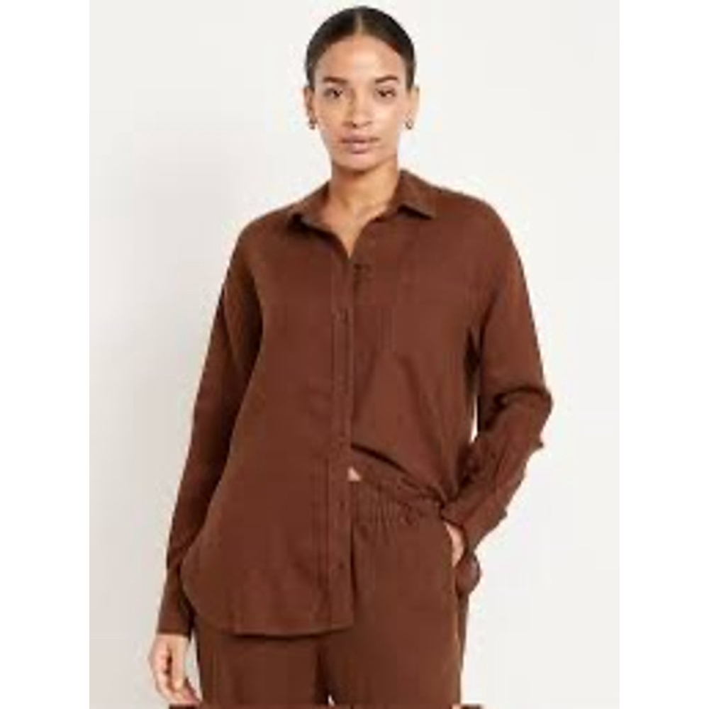 Old Navy Womens Brown Linen Blend Button Down Shirt XLT